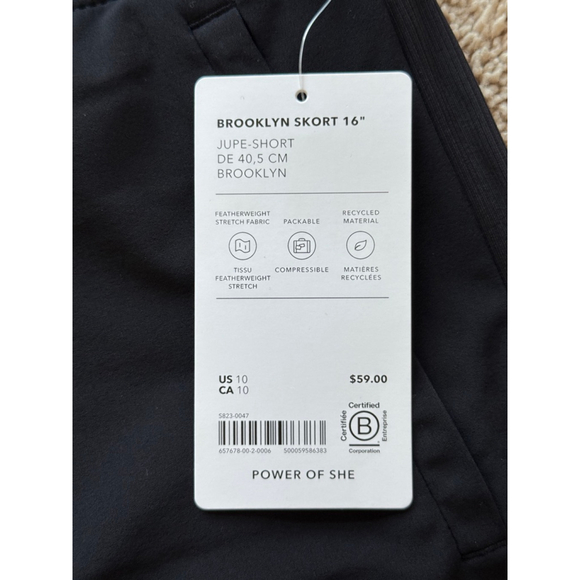 NWT Athleta Brooklyn Skort 16” Black Size 10 Zipper Pockets - Picture 3 of 3